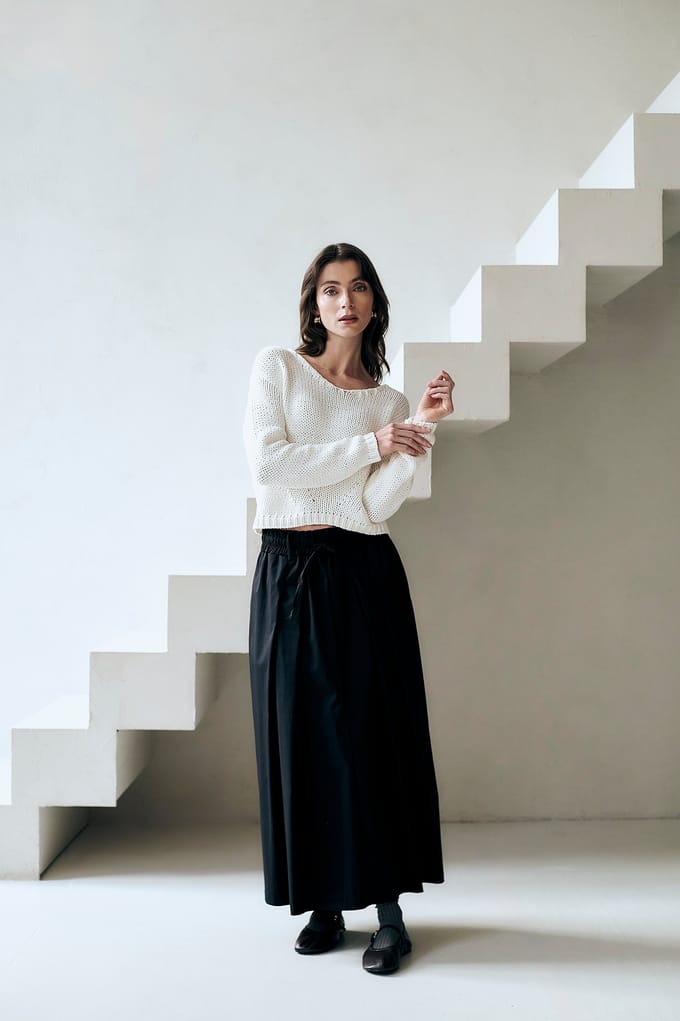 Poplin long skirt | Black - Black / S