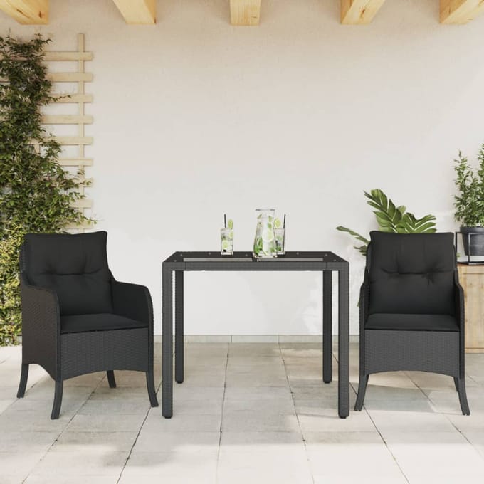 vidaXL - 3-delige - Tuinset - met - kussens - poly - rattan - zwart