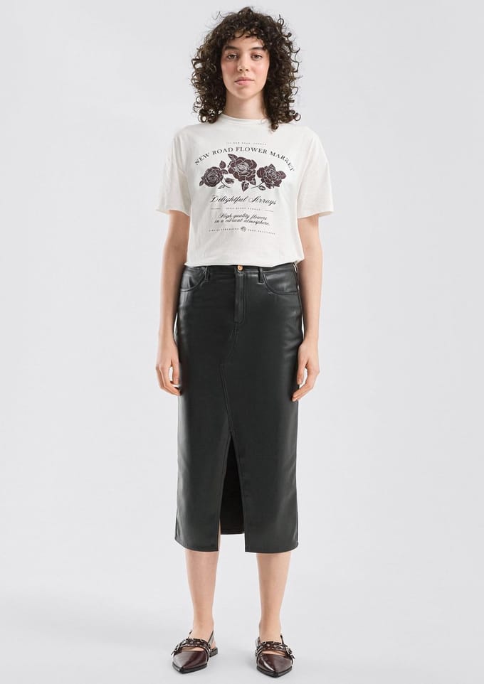 QS - female - Rok in imitatieleer / Slim Fit / Mid Rise / Split detail