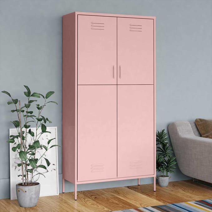 vidaXL - Kledingkast - 90x50x180 - cm - staal - roze