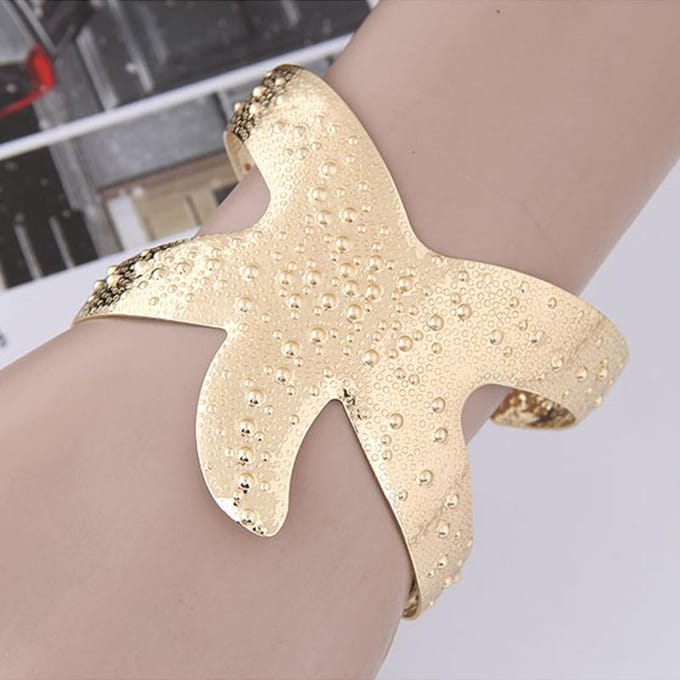 Mode, Metalen Eenvoudige Zeester Brede Overdreven Temperament Open Armband zilver