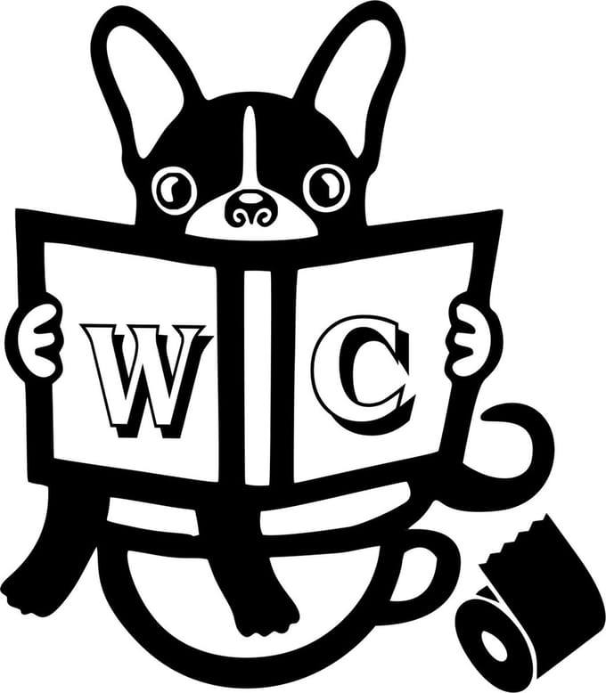 Grappige deursticker wc- toilet sticker - hond met boek