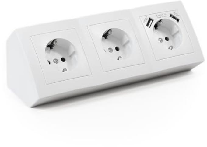 Flair Stopcontactdoos met USB - 3-voudige Geaarde Hoekinbouw