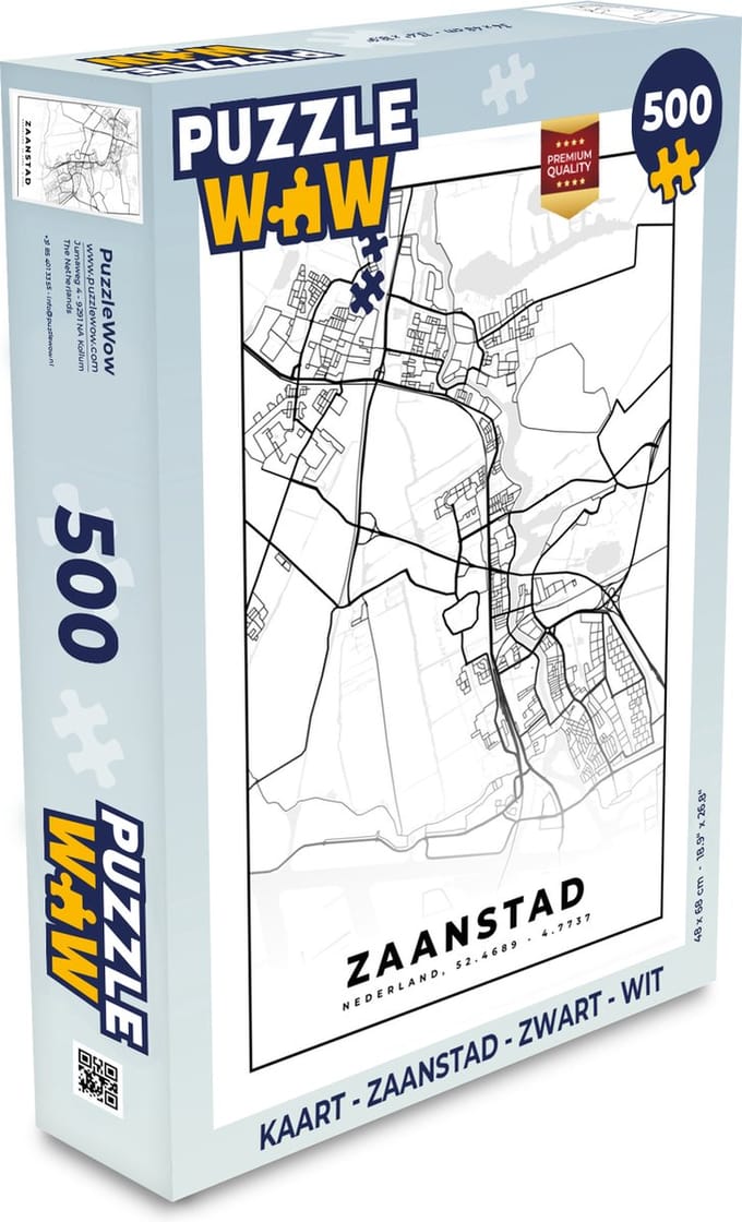 Puzzel Kaart - Zaanstad - Zwart - Wit - Legpuzzel - Puzzel 500 stukjes