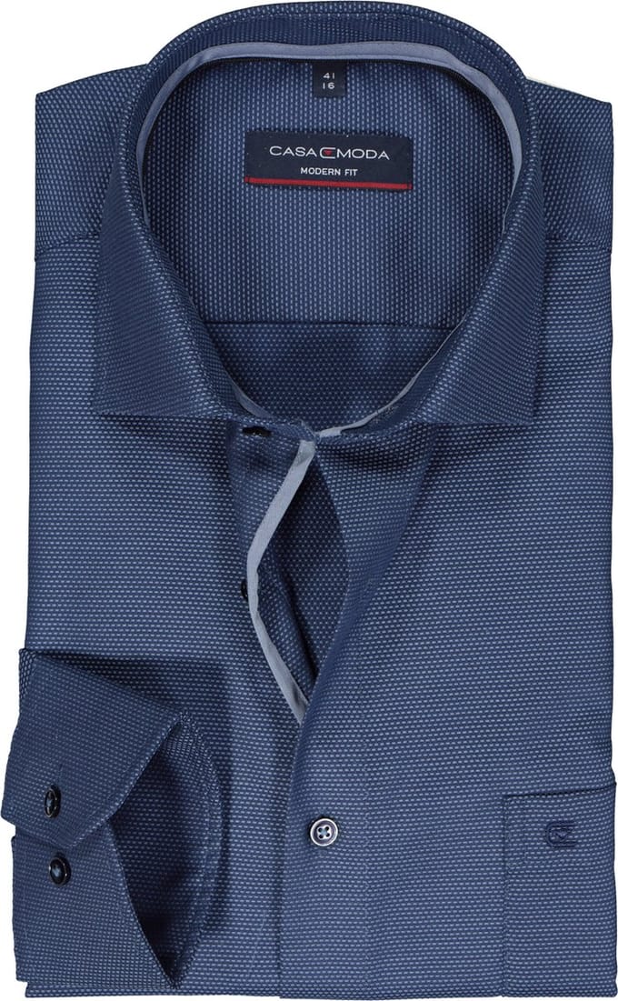 CASA MODA modern fit overhemd - dobby - blauw - Strijkvrij - Boordmaat: 47