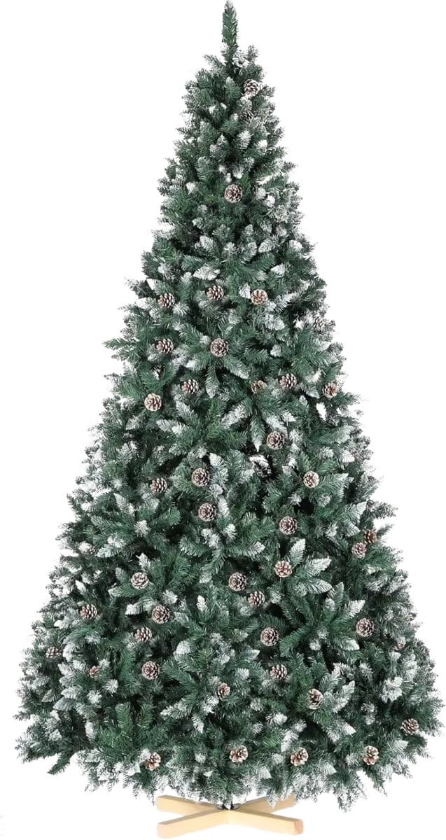 Kerstboom met sneeuw - Dennenappels - Canadese Spar - 210cm - Zonder verlichting