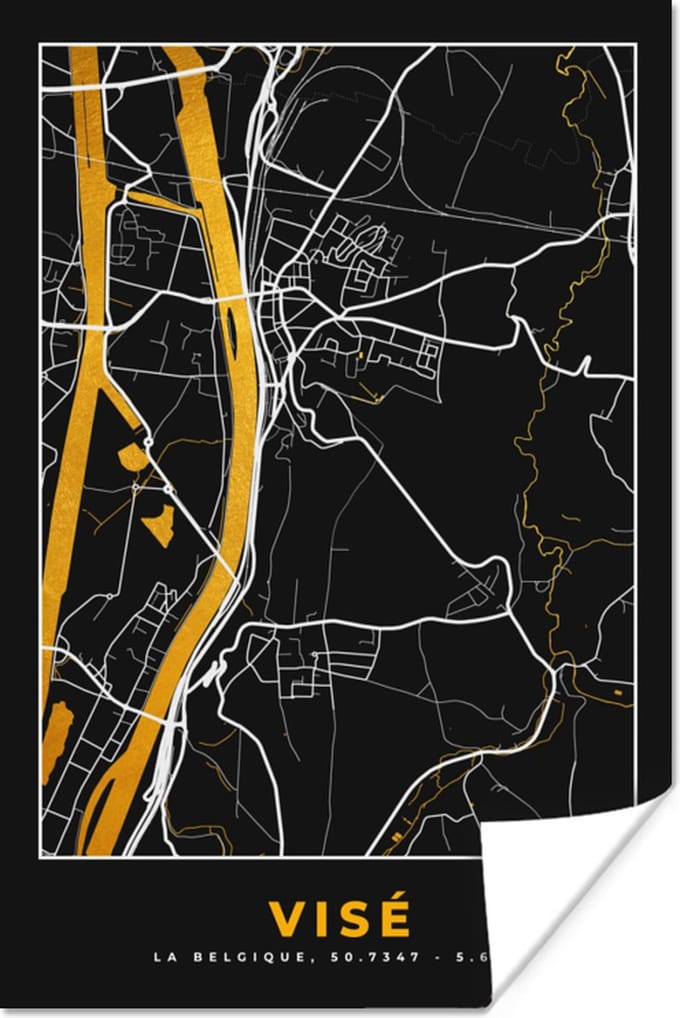 Poster Plattegrond - Visé - Goud - Stadskaart - Kaart - 40x60 cm