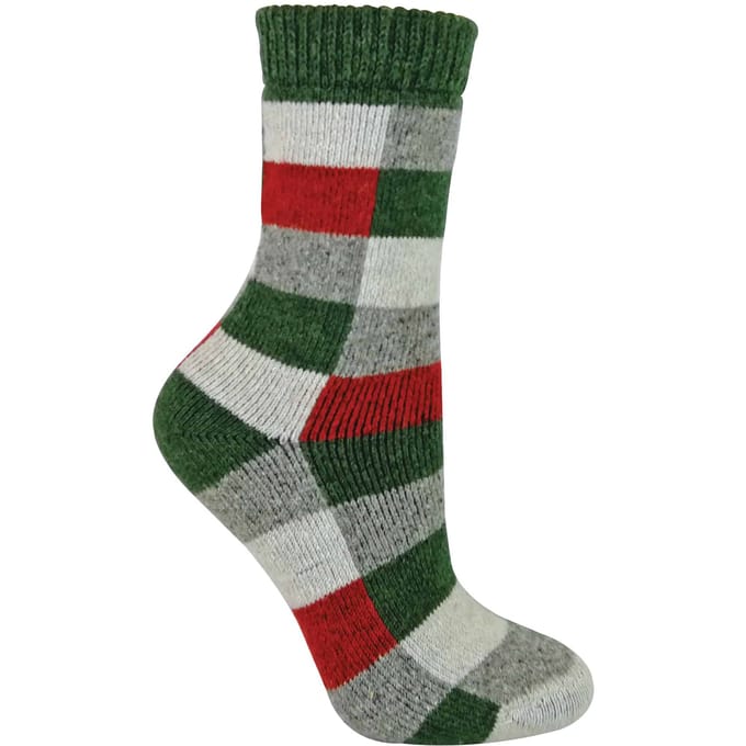 Dames geruite wol / zijde mix sokken - Groen Rood