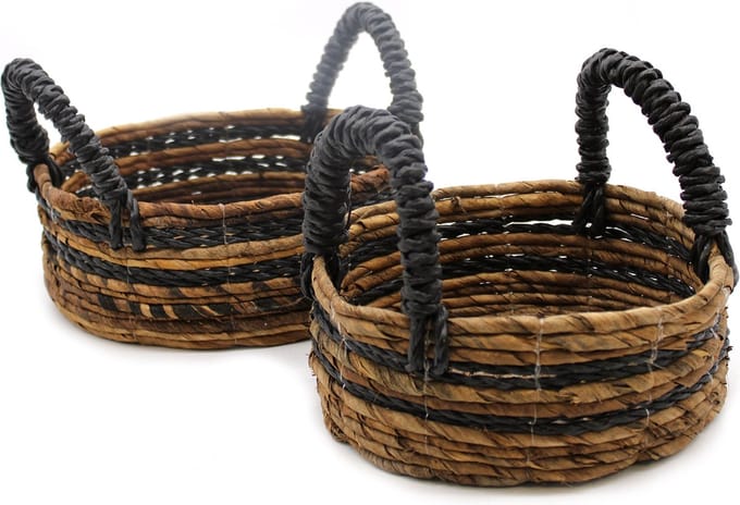 Bananenblad & Hitam Raffia mand-set van 2