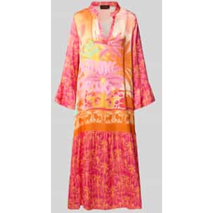 midi-jurk van viscose met V-hals model 'Orange Palm'