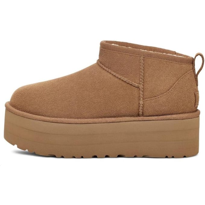 UGG® Classic Ultra Mini Platform for Women in Brown, Size 4, Suede/Polyester/Wool