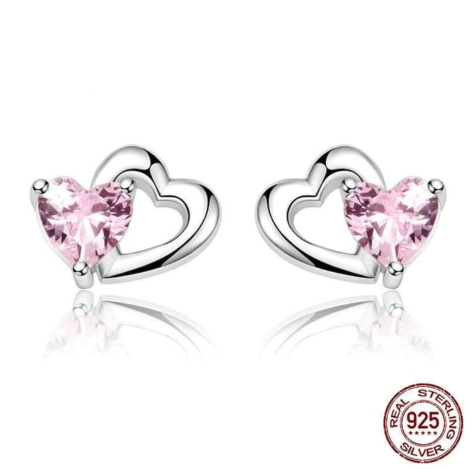 Hart S925 Sterling Zilver Oorbellen Hart Bezette Hart Stud Oorbellen white