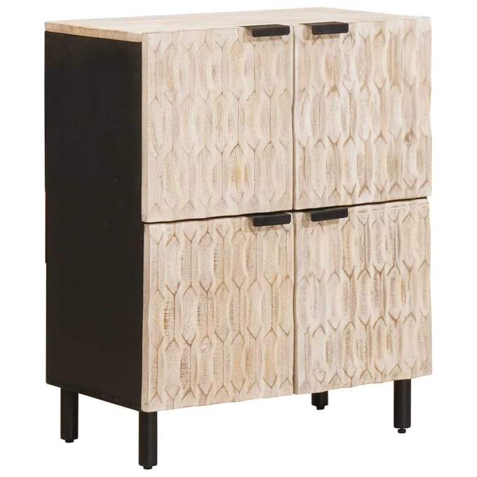 vidaXL - Dressoir - Witte - Was - Afwerking - 60 - x - 33 - x - 75 - cm - Massief - Mango - Hout