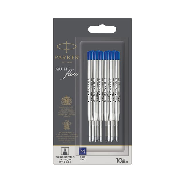 Parker Ballpoint Pen Refills | Medium Point | Blue QUINKflow Ink | 10 Count