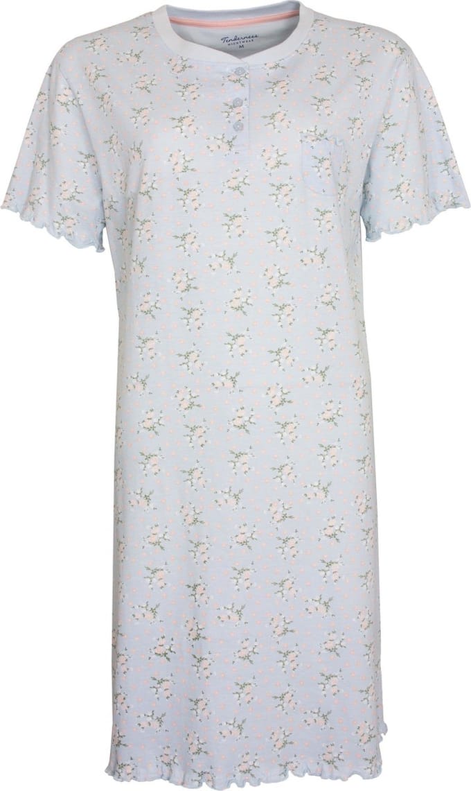 Tenderness Dames Nachthemd - Bloemendessin - Licht Blauw - Maat 3XL