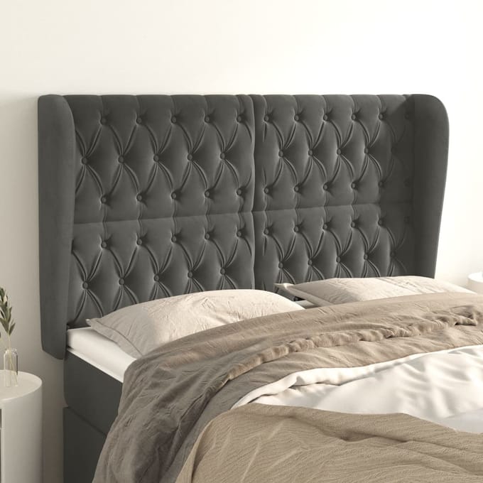 vidaXL - Hoofdbord - met - randen - 147x23x118/128 - cm - fluweel - donkergrijs