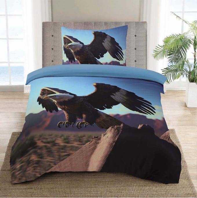 Dekbedovertrek - Micropercal Eagle -Eenpersoons-multi-140 x 220-cm +1 kussensloop 60x70cm Met drukknoppen