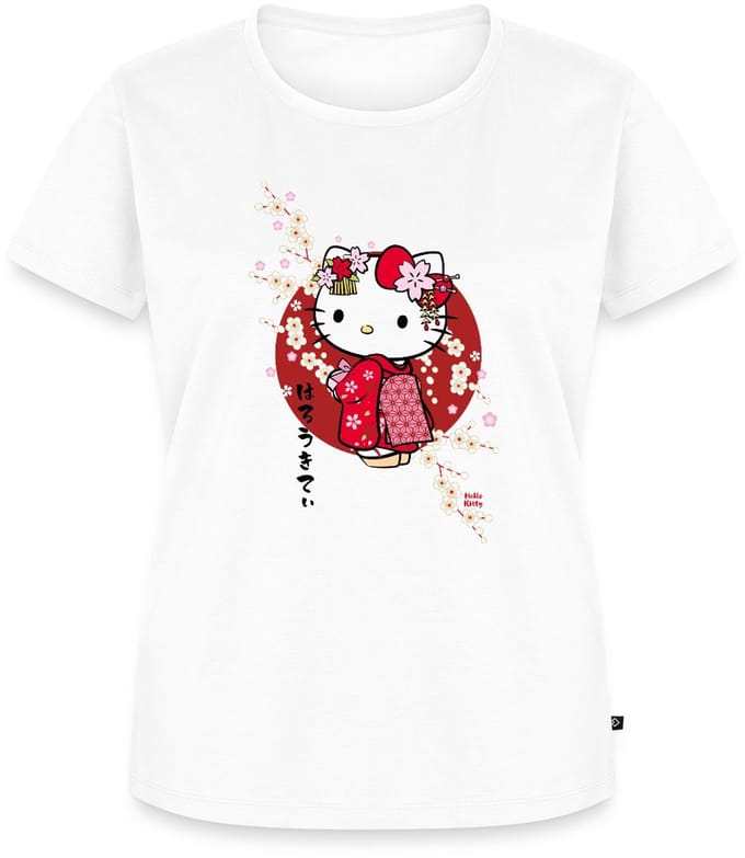 Hello Kitty In Een Rode Kimono En Kersenbloesems Premium T Shirt Dames