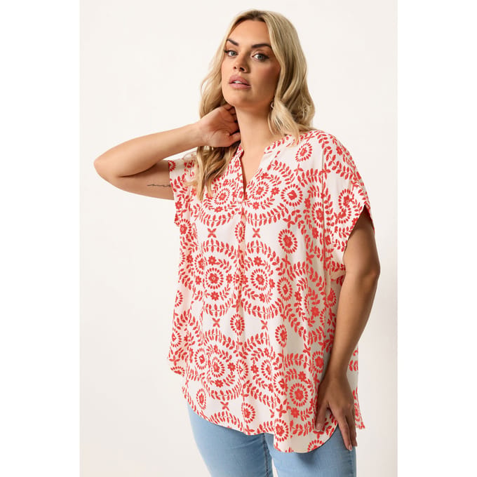 Yours Rode Blouse Met Bloemenprint En Plooien Size 42