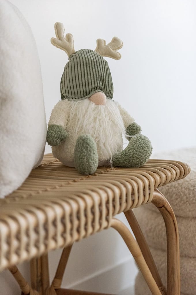 J-Line figuur Kabouter Gewei - textiel - groen/beige - small