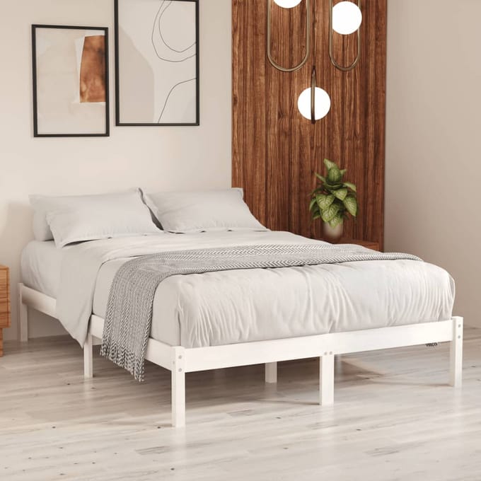 vidaXL - Bedframe - massief - hout - wit - 135x190 - cm