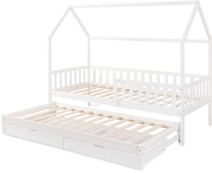 Kinderbed Aarghonmaa met uitschuifbed en opberglades 90x200 cm wit [en.casa]