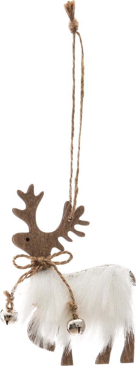 JJA - Houten rendierhanger met bont 11 cm voor kerstboom