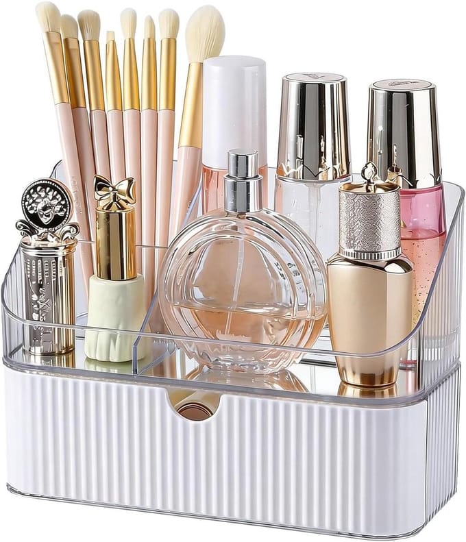 Make-up Organizer - Cosmetica Opberger - Bureau Organiseren - Stapelbaar Ontwerp - 19 x 13.7 cm - Wit