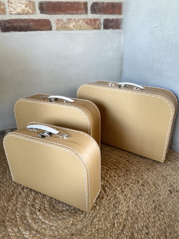 Set van 3 koffertjes karton oudbruin