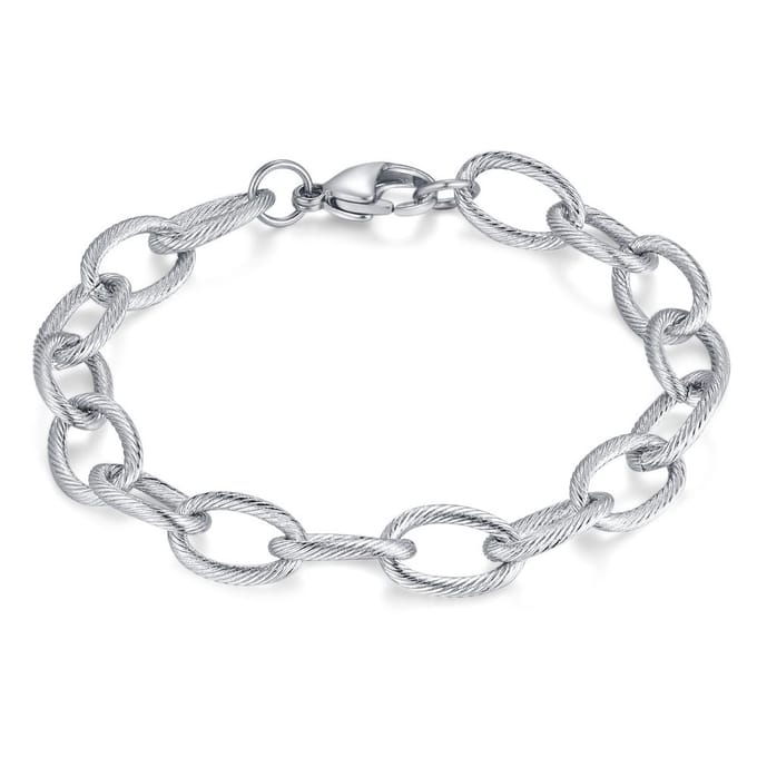 Twice As Nice Armband in edelstaal, ovale schakels 15 mm, gestreept 19cm