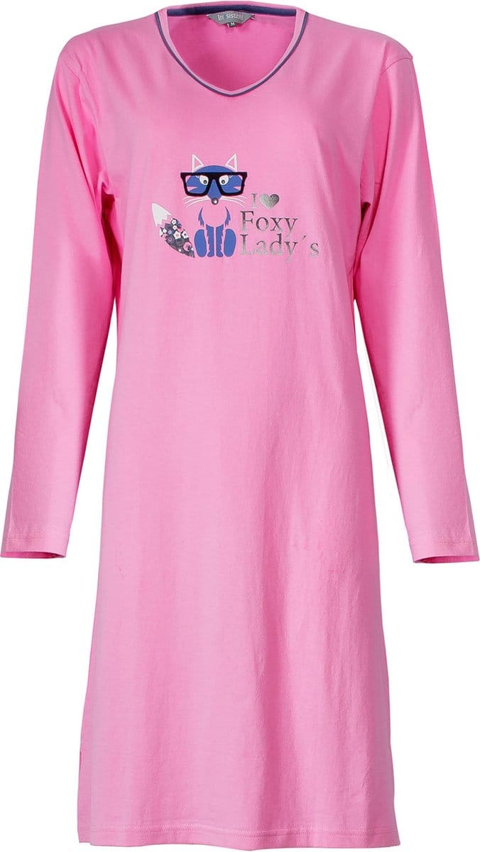 Irresistible Dames Nachthemd - V Hals - Lange Mouwen - Roze - Maat M