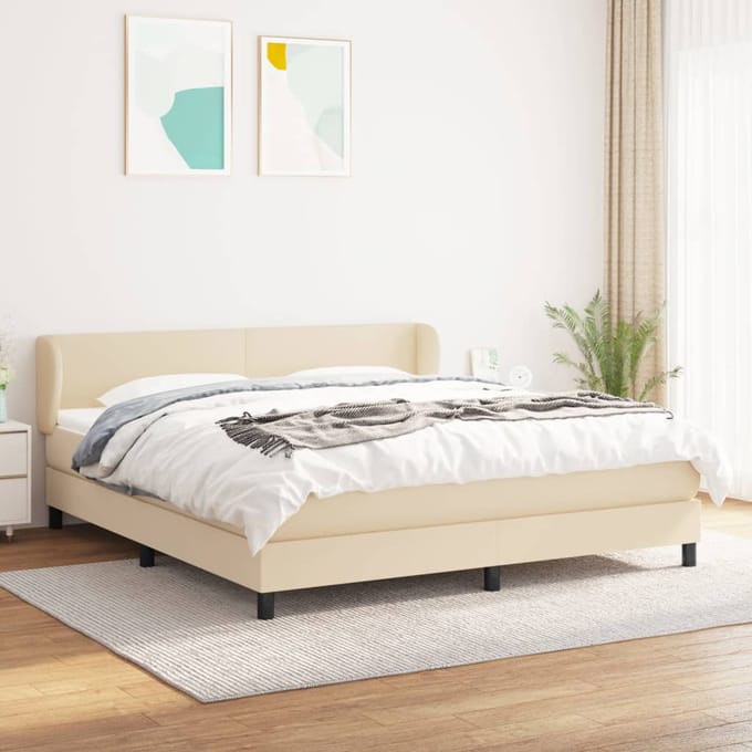 vidaXL - Boxspring - met - matras - stof - crèmekleurig - 180x200 - cm
