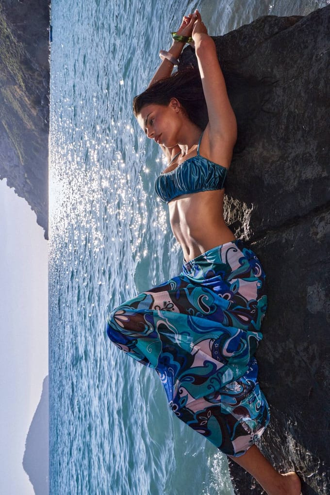 boohoo Dames Maxi Strandrok Van Doorschijnende Mesh Met Abstracte Print | Blue | Maat: 16