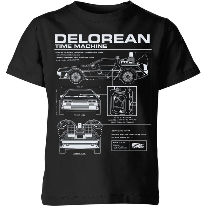 Back To The Future Delorean Schematic Kids' T-Shirt - Black - 98/104 (3-4 jaar)
