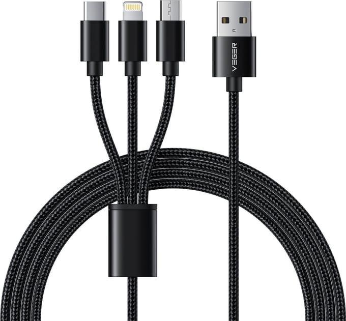 Veger 3-in-1 USB Kabel - Lightning - USB-C - Micro USB - Zwart