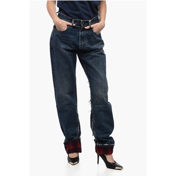 MM8 PENDLETON Hoge taille denim met wollen zoom in blauw