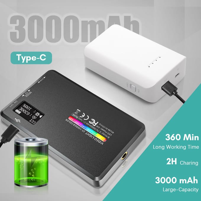 Camnoon ST-120RGB Pocket RGB-videolamp Clip-on mobiele telefoon Invullicht Tabletcomputer Video zwart