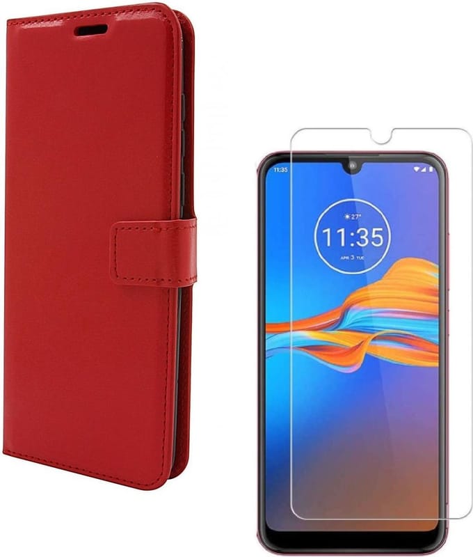 hoesje Geschikt voor: Motorola Moto E6 Plus Portemonnee rood met 2 stuks Glas Screen protector