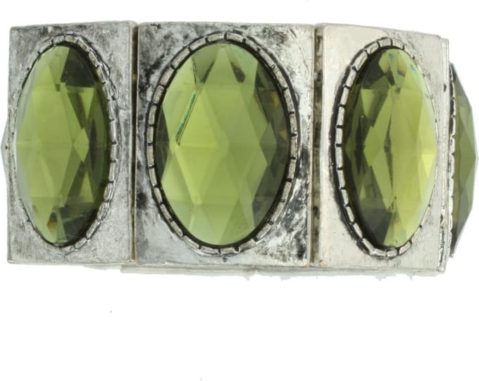 Behave - elastische armband - groene ovale steen - vintage glamour
