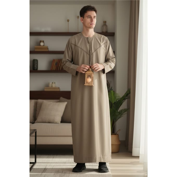 Heren beige Eid Marokkaanse Thobe gewaad Djellaba Ramadan Eid Jubba LFS-HM10