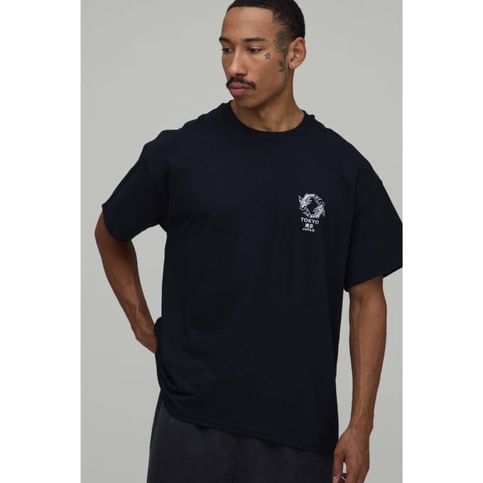 Oversized T-shirt Met Tokyo Borduursel | Black | Size XS
