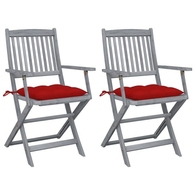 vidaXL - Set - van - 2 - klapstoelen - met - kussens, - gemaakt - van - massief - acaciahout.