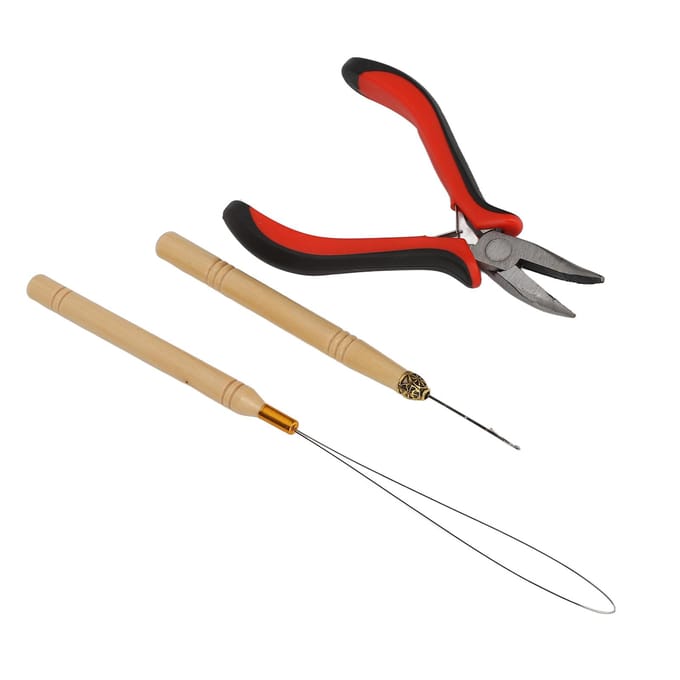 Haaruitbreiding Tool Kit Tang Haaknaald Trekhaak Siliconen Linkringen Kralen Haarstyling beige