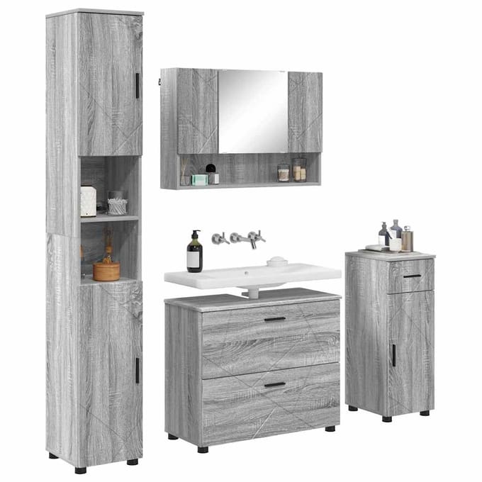vidaXL Badkamermeubelset 4 st Grijs Sonoma Geperst Hout en Metaal