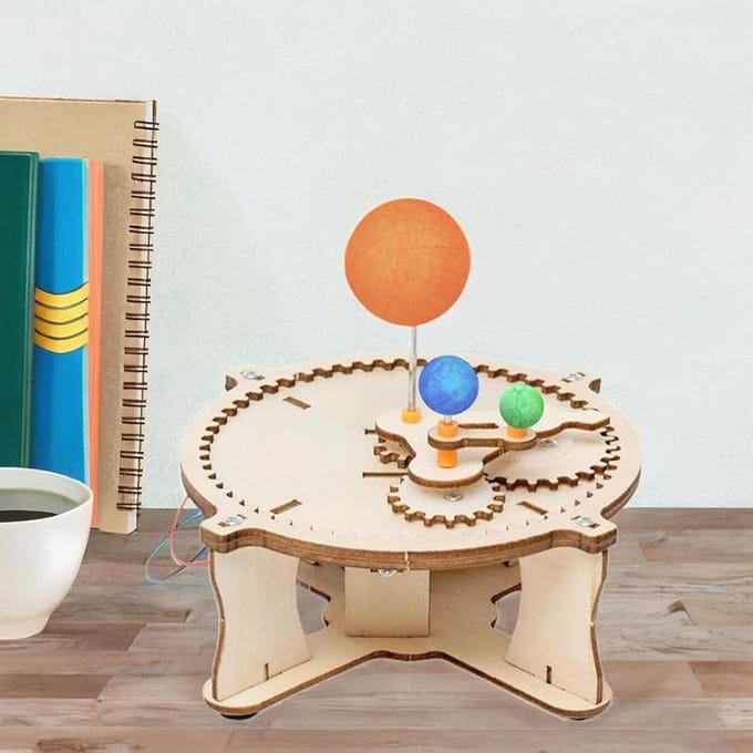Doe-het-zelf Zonnestelsel Model Bouwpakket Houten Puzzel Mechanische Set Monteren Zon Aarde Maan Planeet Educatief Wetenschap Speelgoed voor Kinderen beige