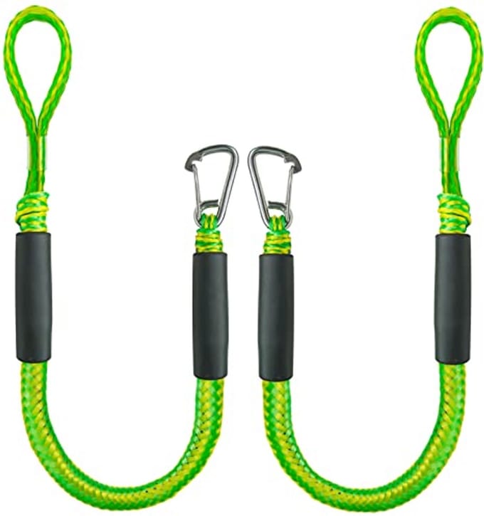 Bungee Dock Line - Boottouwen voor Mooring met RVS Clip - Set van 2 (Groen, 8 voet)