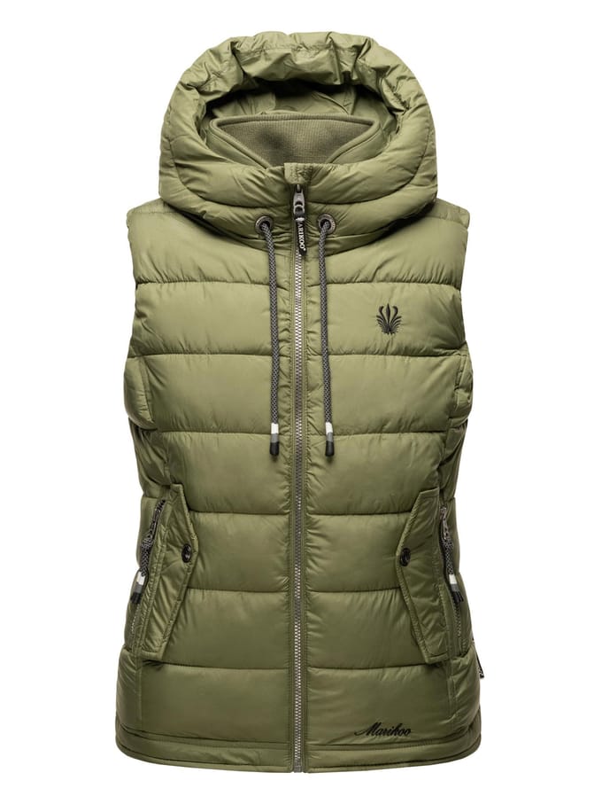 Marikoo dames gewatteerd vest – Taisaa, licht met capuchon & snackvak