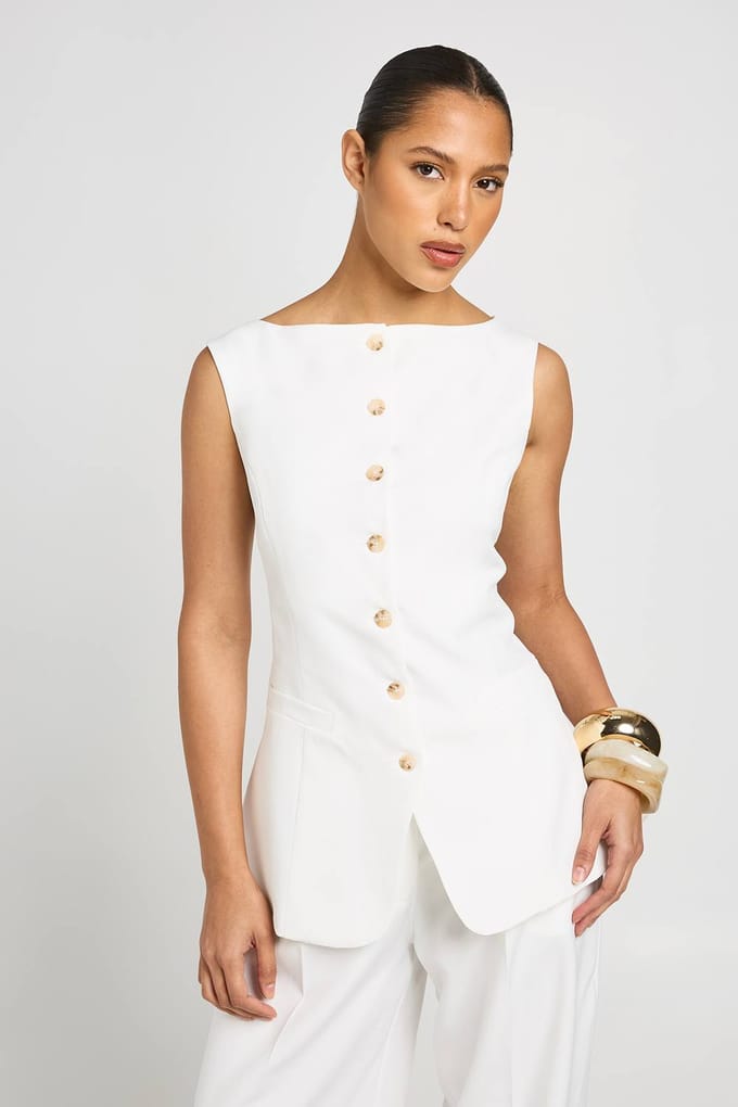 boohoo Dames Longline Gilet Met Boothals | Wit | Maat: 36