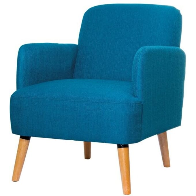 Fauteuil Paperflow Brooks - massief hout - retrodesign - gestoffeerd - polyester bekleding - blauw