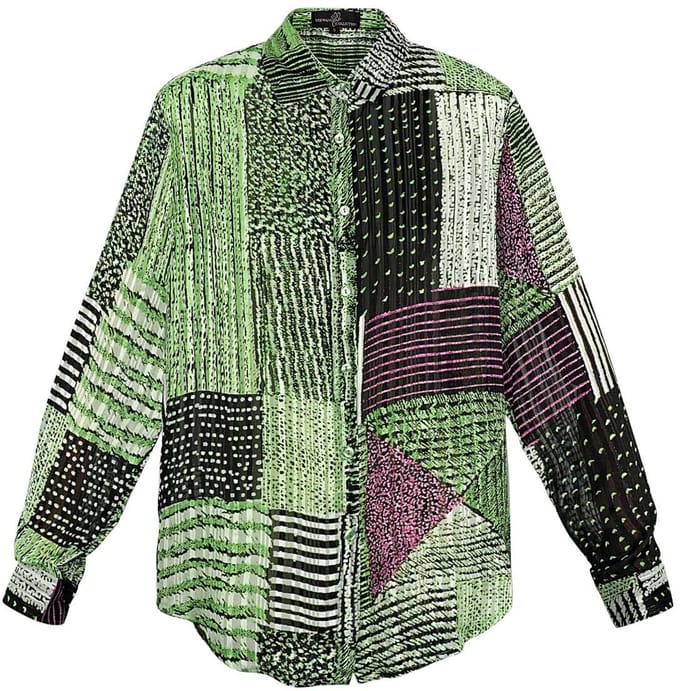 YWG - Polyester Vrouwen Overhemd Patchwork Patroon Lange Mouw - Groen - Maat S